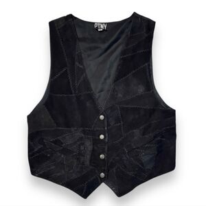 PTNY Black Patchwork Leather Snap Front Vest VINTAGE